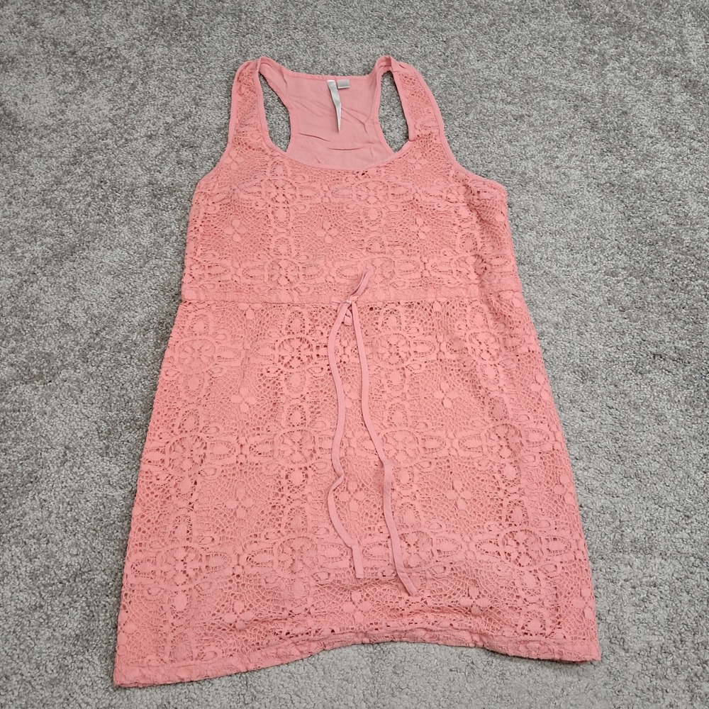 LC Lauren Conrad Coral Pink Lace Mini Dress Womens L Sleeveless‎ Racerback Boho